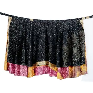 Jupe longue Vintage en soie pour femmes, tenue de fête, style indien, Sexy, Boho, deux couches, grande taille, à enrouler, été,