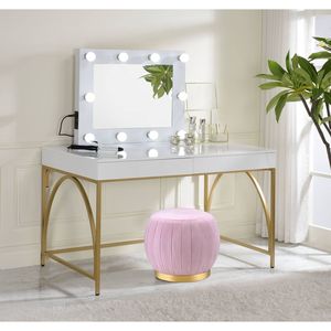 Lightmane White High Gloss <b>Vanity</b> <b>Desk</b> with Gold Finish Elegant Makeup <b>Vanities</b> - Product Image 1