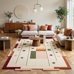 Modern Geometric Hand Tufted Wool Area <b>Rug</b> Rectangle Abstract Pattern <b>Flat</b> Weave Non-Slip Rubber Backing Living Room Carpet - Product Image 4