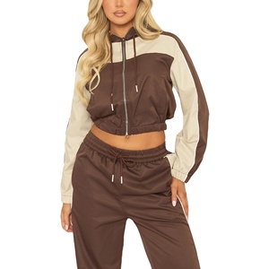 Custom Nylon Tracksuit Waterproof Windbreaker Ladies OEM Crop <b>Hoodie</b> Gym Workout Tracksuit For Women's - Product Image 3