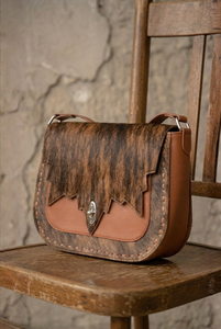 Luxury Brown Cowhide Genuine Leather Saddle Shape <b>Handbag</b> Animal Print Vintage Crossbody Strap Travel Bag for Women 1L Capacity - Product Image 2
