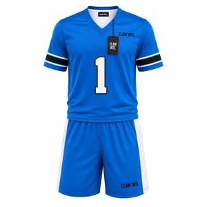 ชุดเสื้อฟุตบอล CLAW INTL สีน้ำเงิน รุ่นยูนิเซ็กซ์ หมายเลข 1 พิมพ์ลายแบบ Sublimated คอวี แขนยาว ระบายเหงื่อได้ดี ทรงปกติ ป้องกันรังสียูวี - Product Image 1