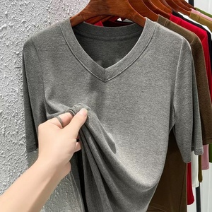 เสื้อยืดผู้หญิงทรงยาวแบบทางการ ผ้าสแปนเด็กซ์/ไนลอน คอวี แขนยาว ทรงเข้ารูป แห้งเร็ว สำหรับฤดูใบไม้ร่วง ลดราคา - Product Image 4