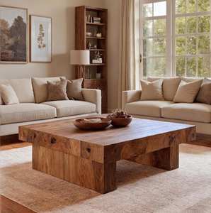 โต๊ะกาแฟไม้จริงทรงสี่เหลี่ยมมินิมอลสุดหรู ปี 2026 พร้อมพื้นผิวด้านบนหนา โครงสร้างแข็งแรง ทนทาน เหมาะสำหรับห้องนั่งเล่น - Product Image 2