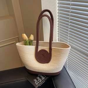 New Fashionable Niche Women's <b>Straw</b> <b>Bag</b> with Zip Closure Travel Outdoor Shopping Daily Life Versatile Single Strap Shoulder <b>Bag</b> - Product Image 1