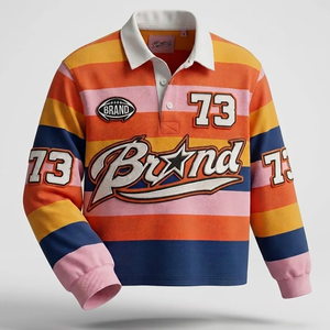 Women Rugby Shirt 240 GSM Polyester Cotton Blend Panel Design <b>Red</b> Sleeves Custom Sublimation Print Logo women's Shirt Cotton - Product Image 6