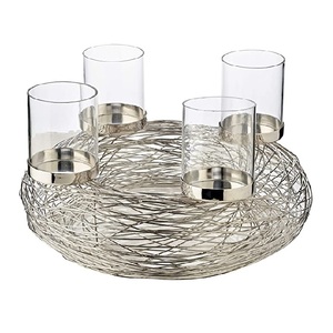 Elegant Design Silver metal candle holder with <b>wire</b> <b>basket</b> design luxury round candelabra stand modern candle holder - Product Image 2