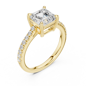 แหวนเพชรทรง Asscher แบบฝังหนามเตย ได้รับการรับรองจาก GRA เพชรเพาะเลี้ยงในห้องปฏิบัติการ ตัวเรือนทองคำแท้ 14K สีเหลืองทอง ราคาสมเหตุสมผล - Product Image 4