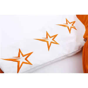 Men's Orange Varsity <b>Jacket</b> With Embroidered Letter K And <b>Stars</b> Turn-down Collar Regular Fit Autumn Wear - Product Image 6