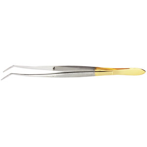 Pinzas dentales ranuradas de 160 mm con mango dorado para manipulación, colocación y ajuste de precisión en odontología - Product Image 4