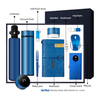 Juego de Regalos Empresariales Corporativos Promocionales con Logotipo Personalizado de Lujo, Banco de Energía Inalámbrico SunGene de Acero Inoxidable de 10000 mAh y 32 GB, Color Azul