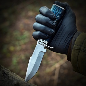 มีดพับสำหรับการล่าสัตว์กลางแจ้ง ยี่ห้อ Pasha Enterprises รุ่น OEM สำหรับงานอุตสาหกรรม ใบมีดแบบ Fixed Blade ด้ามไม้สีน้ำเงิน โครงสร้าง Full Tang ทำจากเหล็กกล้าไร้สนิม - Product Image 2