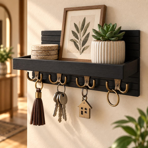 Wooden Wall Mounted <b>Key</b> <b>Holder</b> with Shelf and Hooks Entryway Organizer <b>Key</b> Rack Mail Storage Rustic <b>Home</b> Decor - Product Image 1
