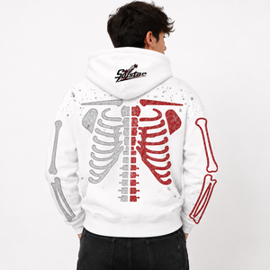 Sudadera con Capucha y Cierre de Cremallera para Hombre, Color Blanco, Estampado de Esqueleto, Forro Polar, Informal, para Invierno, Ecológica, Marca Salstar - Product Image 3