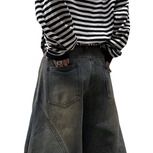 Mens Black Washed Distressed Wide Leg <b>Baggy</b> <b>Jeans</b> <b>Low</b> <b>Waist</b> Loose Fit Casual Streetwear Denim Pants Ripped Breathable Midweight - Product Image 4