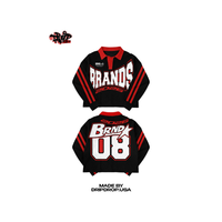 Kaos Polo Rugby Varsity Kustom |   Atasan Lengan Panjang Kolejial Hitam & Merah |   Produsen Polo Streetwear Kelas Berat OEM