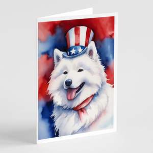 Samoyedo patriótico americano caprichoso A7 tarjetas de felicitación Paquete de 8 tarjetas de nota en blanco con sobres tamaño 5x7 - Product Image 1