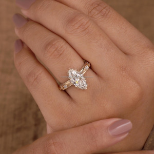 Marquise Cut Diamond Yellow Gold Ring | Classic Bridal Engagement Ring | Wedding Anniversary Gift for <b>Girlfriend</b> Wife Her - Product Image 3