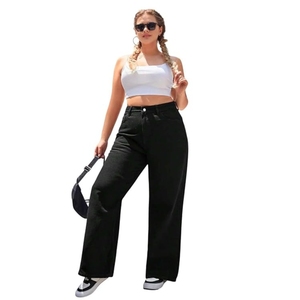 Vaqueros de mezclilla de corte recto para mujer, talla grande, con cintura cómoda y tejido de mezclilla - Product Image 1