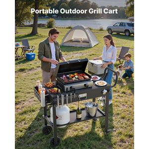 Carrello per Barbecue da Esterno Pieghevole con Piano di Lavoro 31.0 x 17.0 Pollici, Porta Tovaglioli e Ruote - Product Image 2