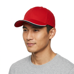 Gorra de Béisbol Roja de 6 Paneles con Ribete Blanco y Negro, Unisex, Ajustada, Informal, de Color Sólido, Tela Twill, Talla Adulto 58-60CM - Product Image 4