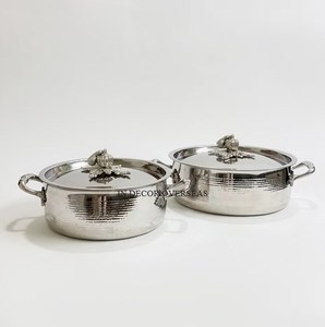 Juego de ollas y sartenes de acero inoxidable con diseño de uvas, tapa con asa, martillado a mano, ecológico, apto para inducción. - Product Image 6