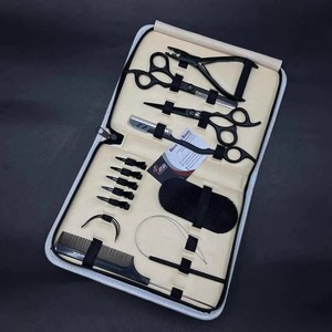 Matte Black Microbeads Hair Extension Tools Kit Stainless Steel Plier <b>Razor</b> Cutting Scissors C Needles Velcro Hair Gripper - Product Image 1