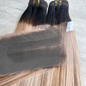 Ombre Color café Set venta al por mayor 100% Raw Virgin vietnamita pelo humano corto peluca hueso recto Super doble extensión de pelo dibujado - Product Image 3