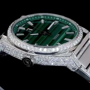 Montre unisexe de luxe avec diamants cultivés en laboratoire, boîtier en acier inoxydable, cadran en verre bleu, mouvement mécanique automatique ETA, réserve de marche 20 mm - Product Image 3