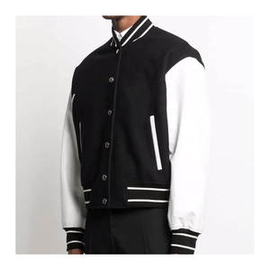 <b>Men's</b> Black <b>White</b> Varsity <b>Jacket</b> Knitted Wool Acrylic Preppy Style Turn-down Collar Regular Fit Autumn Wear - Product Image 4