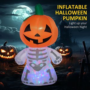 Decorazioni di Halloween da Esterno 6ft, Scheletro Sorridente con Zucca e Luce LED, Fantasma Gonfiabile Rotante per Decorazioni Festive da Giardino - Product Image 4
