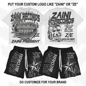 Premium 240 GSM Cotton T Shirt And Short <b>Set</b> White Black Heavyweight Custom Logo Streetwear Wear - Product Image 1