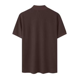 เสื้อยืดแขนสั้นคอปกถักสำหรับผู้ชาย ทรงโอเวอร์ไซส์ สีพื้น คอกลม คอสูง สวมใส่สบาย ทรงปกติ - Product Image 6