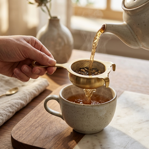 Colador de té de latón perforado con tazón y cuchara de té con mango de estrella, infusor de té de hojas sueltas, juego de utensilios de cocina para té, regalo dorado asequible - Product Image 4