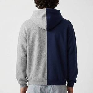 Wholesale Mens Gray <b>Navy</b> Color Block Hoodie 360GSM Cotton Fleece Pullover Custom Logo Streetwear Sweatshirt - Product Image 5