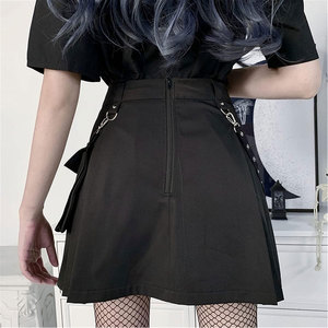 Jupe gothique taille haute noire pour femme, mini, avec chaîne, coupe trapèze courte, plissée, style tennis, meilleure vente - Product Image 5
