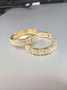 Moissanite Hoop Earrings Tishya Diamond 925 Sterling <b>Silver</b> Gold Plated Cut <b>Huggie</b> 3.8g Luxury Women Jewelry Gift Party - Product Image 4