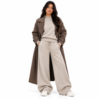Ensemble de survêtement premium en maille épaisse et oversize pour femme, pull à col roulé et pantalon large, vente en gros OEM, vêtements d'intérieur d'hiver, marque privée