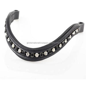 Banda de cuero para cejas de caballo con incrustaciones de cristales en blanco y negro acolchada con forma de onda personalizada - Product Image 2