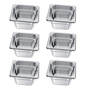 Set di 6 Vaschette in Acciaio Inox Formato 1/6, Profondità 4 Pollici, Antiaderenti, per Ristoranti, Riutilizzabili, Antiruggine, per Hotel e Ristoranti - Product Image 1