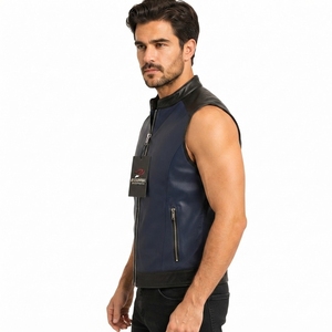 Chaleco de Cuero para Hombre, Chaleco de Motocicleta Clásico, Construcción de Cuero Genuino, Ajuste Cómodo, Cierre de Botones, Estilo Casual para Motociclismo - Product Image 2
