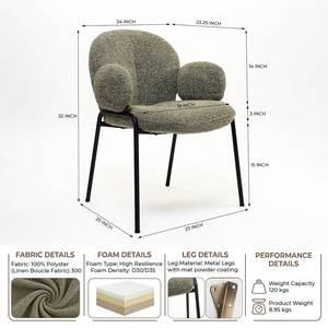 Modern Portable Lightweight Upholstered Dining <b>Chair</b> with Metal Legs Fabric for Home Office Apartment Villa & Hotel Use - Product Image 6