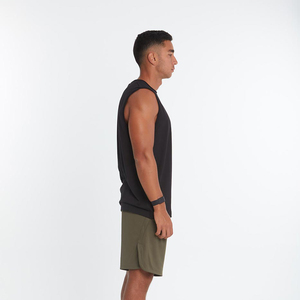 Men's <b>Black</b> Sleeveless <b>Tank</b> <b>Top</b> O-Neck Breathable <b>Knitted</b> Casual Style Solid Color - Product Image 3