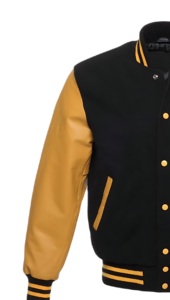 Blouson Bomber Unisexe Tendance OEM Style Universitaire Personnalisé avec Boutons Pression, Manches en Laine et PU, Bordures Côtelées, Broderie, Tissu Toile, Look Varsity - Product Image 2