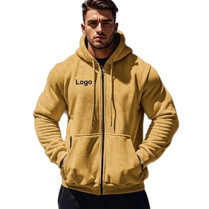 Men's Hooded <b>Zipper</b> <b>Sweatshirt</b> Solid Color Fleece Casual Regular Fit Autumn Wear Front Logo Design - Product Image 6