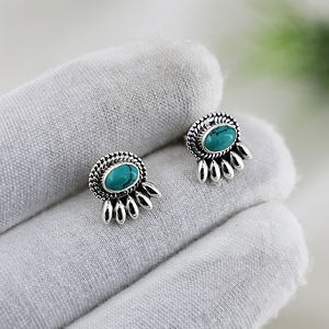 Turquoise Genuine Gemstone 925 Sterling <b>Silver</b> <b>Stud</b> Earrings Ron Weasley Taos Earrings Fine Jewelry Wholesaler Supplier - Product Image 4
