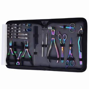 Rainbow Iridescent Hair Extension Tools <b>Kit</b> with Carrying Case Metal Scissors Tweezers <b>Crochet</b> Hook Set - Product Image 3