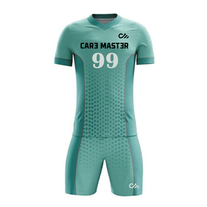 ชุดฟุตบอลผู้ชายผ้าโพลีเอสเตอร์แบบเรียบ ระบายอากาศได้ดี สีน้ำเงิน ชุดแข่งฟุตบอล ชุดกีฬาฟุตบอล ครบชุด - Product Image 2