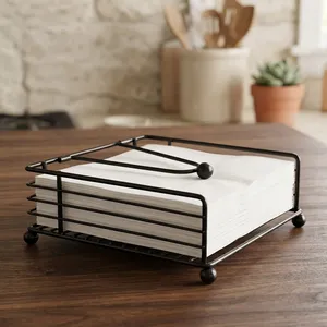 Modern European Creative Flat Metal Square Napkin Holder with <b>Weighted</b> Arm Waterproof & Durable for Kitchen & Car Use - Product Image 1
