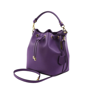 Women's Genuine Leather Bucket Bag Breathable Soft Handle <b>String</b> Closure Modern Style Daily Use - Product Image 5